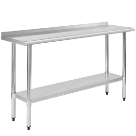 18" x 60" 18-Gauge Stainless Steel Commercial Work Table with 4" Backsplash and Undershelf