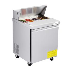 28"W Commercial Refrigerator, 7.1 Cu. Ft Sandwich Prep Refrigerated Table, Mega Top Food Prep Fridge with 8 Pans and Cutting Board