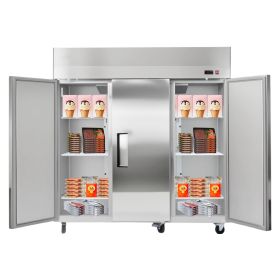Commercial Freezer, 71.65 in Width Reach In Upright-Freezer Three Door, 50.2 Cu.ft Auto-Defrost Freezer with 12 Adjustable Shelves