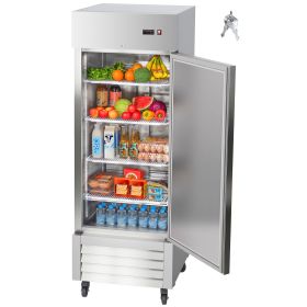 Commercial Reach-In Refrigerator 29" W, 22 Cu.Ft Stainless Steel Upright Refrigerator with Single Door, Auto-Defrost, 4 Adjustable Shelves