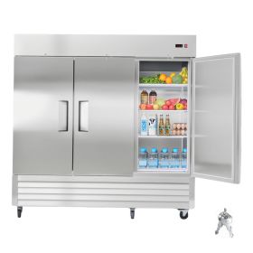 Commercial Reach-In Refrigerator 85" W, 69 Cu.Ft Stainless Steel Upright Refrigerator with Three Doors, Auto-Defrost, 12 Adjustable Shelves