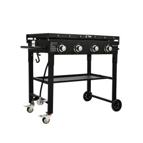 Commercial Griddle on Cart, 36" Heavy Duty Manual Flat Top Griddle, Outdoor Cooking Station with Side Shelves, Steel Propane Gas Griddle