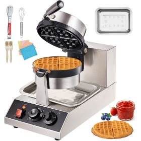 Commercial Waffle Maker, 1 Piece per Batch, 1300W Round Waffle Iron