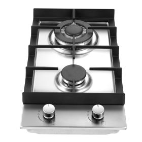 2-Burners Gas Cooktop 12in Stainless Steel NG/LPG Convertible