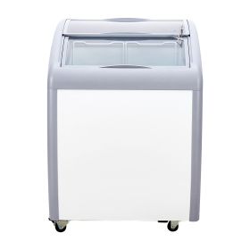 Commercial Ice Cream Display Case, 5.4 Cu.ft Chest Freezer, Mobile Glass Top Deep Freezer, Restaurant Gelato Dipping Cabinet with 2 Wire Baskets