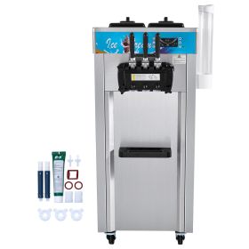 Commercial Ice Cream Machine, 21-31 L/H Yield, 1800W 3-Flavor Freestanding Soft Serve Ice Cream Maker, 2 x 5.5L Stainless Steel Cylinder
