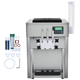 Commercial Ice Cream Machine, 21 QT/H Yield, 1800W 3-Flavor Countertop Soft Serve Ice Cream Maker, 2 x 4L Hopper 2 x 1.8L Cylinder