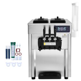 Commercial Ice Cream Machine, 18-28 L/H Yield, 1850W 3-Flavor Countertop Soft Serve Ice Cream Maker, 2 x 5.5L Stainless Steel Cylinder