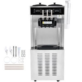 Commercial Ice Cream Machine, 34-44 L/H Yield, 3400W 3-Flavor Freestanding Soft Serve Ice Cream Maker, 2 x 9L Stainless Steel Hopper