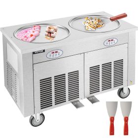 Commercial Ice Roll Maker, Two 17.7" Round Pans Stir-Fried Ice Roll Machine