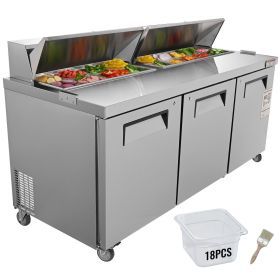Commercial Refrigerator, 72" Sandwich & Salad Prep Table, 17.73 Cu. Ft Stainless Steel Refrigerated Food Prep Station with 18 Pans, Cut Board