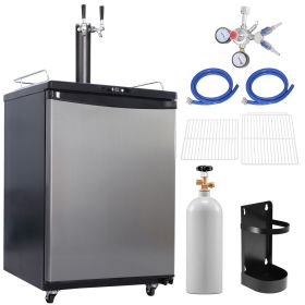 Beer Kegerator, Dual Tap Draft Beer Dispenser, CO2 Cylinder, Drip Tray & Rail, 32 Fahrenheit - 75.2 Fahrenheit Temperature Control, Holds 1/6, 1/