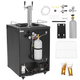 Beer Kegerator, Dual Tap Draft Beer Dispenser, Full Size Keg Refrigerator With Shelf, CO2 Tank(No Gas), Drip Tray & Rail