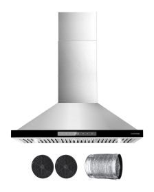 Wall Mount Range Hood, 36 inch Chimney-Style Ceiling Mount Vent, 800 CFM Stainless Steel Kitchen Stove Hood with Gesture & Touch Control, LED Lig