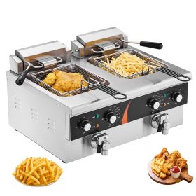 Commercial Deep Fryer, Dual Tank 3500W Electric Countertop Fryer, 2 x 9Qt / 8.5L Double Oil Fryer with 2 Baskets, 1mm Thickened Stainless Steel