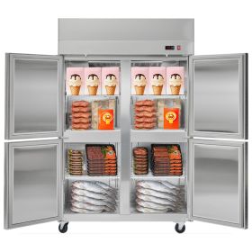 Commercial Freezer, 31.89 in Width Reach In Upright-Freezer Four Door, 31.4 Cu.ft Auto-Defrost Stainless Steel Freezer with 6 Adjustable Shelves