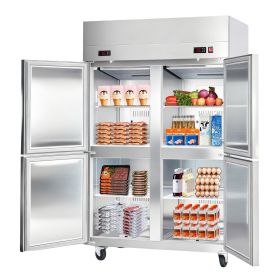Commercial Refrigerator and Freezer Combo 48"W, 31 Cu.Ft Stainless Steel Upright Freezer/Refrigerator with 4 Doors, Auto-Defrost, 6 Adjustable Sh