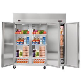Commercial Refrigerator and Freezer Combo 72"W, 51 Cu.Ft Stainless Steel Upright Freezer/Refrigerator with Three Doors, Auto-Defrost
