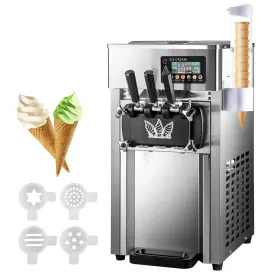 Countertop 1200W 2+1Flavor Soft Serve Ice Cream Machine Maker 5Gal/H LCD