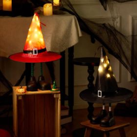 Halloween Decorations 2 Pack Spooky Light Up Witch Hat Ornaments Orange & Black Witch Hat Figurine With Stand For Halloween Decor (Option: Multicolor)