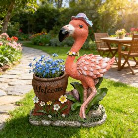 Outdoor Garden Sculpture Flamingo Flower Pot Planter - Unique Yard Statue Decoration, Interesting Law Outdoor Ornament (Option: Pink)
