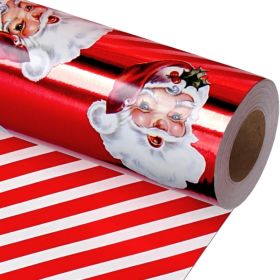 Vintage Santa Foil Christmas Wrapping Paper, Candy Cane Stripe (Option: Red)