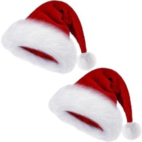 Christmas Hat, Santa Hat Red Velvet Double Extra Thicken Unisex Xmas Hats For New Year Holiday Party (Option: Red)