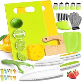 28PCS Knife Set - Kids Knifes for Real Cooking, Montessori Kids Kitchen Knife Set with Cutting Board Crinkle Cutters Kid Safe Knives, (Option: Crocodile 28pcs Set)