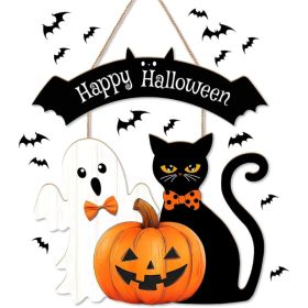 Halloween Decorations Wooden Hanging Welcome Sign For Front DoorHome Wall Decor,Cute Ghost,Black Cat,Pumpkin,Durable Fall Wreaths,for Horror Part (Option: Multicolor)