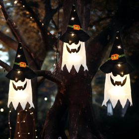 3 Pieces Halloween Hanging Lighted Glowing Ghost With Witch Hat Decorations Outdoor - 3 Modes Light Up Ghost String Lights For Indoor Outdoor Yar (Option: White)