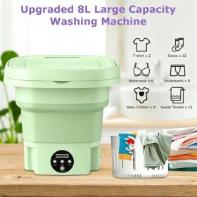 8L Foldable Mini Washing Machine,Portable Compact Washer with 3 Adjustable Modes,Semi-Dehydration,Detachable Drain Basket for Socks,Underwear,Bab (Option: Green)