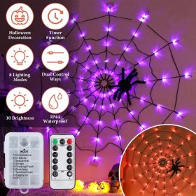 Halloween Spider Web Light - 3.28ft Diameter, 70 LEDs, 8 Modes, 10 Brightness Levels - Battery Powered, IP44 Waterproof with Remote & Timer - Ora (Option: Purple)