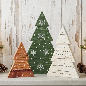Hristmas Decor, 3Pcs Wooden Tabletop Christmas Tree Decorations Sign (Option: Green)