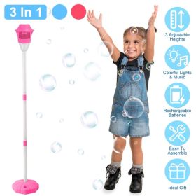 3 In 1 Standing Bubble Machines with Colorful Lights and Music Rechargeable Bubble Maker Stands with 2 Modes 3 Adjustable Height for Party Weddin (Option: 1Pc_Pink)