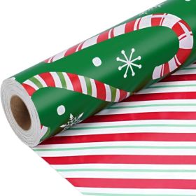 Christmas Wrapping Paper Roll, Classic Candy Cane & Red Striped Design, Holiday Gift Wrap For Christmas & New Year (Option: Green)