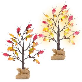 2Pcs 2FT Artificial Lighted Maple Tree With 24Pcs Warm White LED Beads 6Hrs Timer Battery Powered Artificial Fall Tree Tabletop Indoor Outdoor Fa (Option: Maple Tree Light)