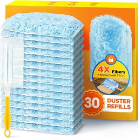 30 Count Duster Refill For Swiffer Duster With 1 Handle, One-Sided Disposable Dusters Refills With 4X Microfibers, Unscented Dusters For Cleaning (Option: BLUE)