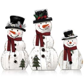 3 Pcs Snowman Christmas Decoration Rustic Wooden Indoor Decor (Option: White)