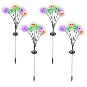 4 Packs Solar Skull Lights Outdoor Halloween Decorations Solar Powered With 6 Skull Heads 2 Lighting Modes IP45 Waterproof Halloween Yard Lights (Option: 4PCS)