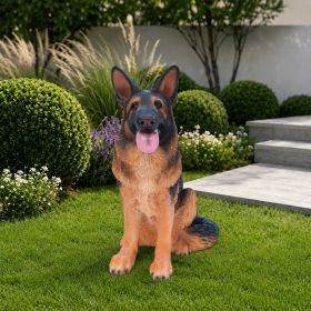 Lifelike German Shepherd Dog Statue, Realistic Resin Animal Figurine for Indoor Outdoor Garden Lawn Yard Home Decor, Art Craft Gift, Black+Brown (Option: Black Brown)