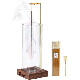 Wooden Incense Holder With Glass Ash Catcher Square Incense Burner Stand For Home Meditation Relaxation And Decorative Use (Option: Wood Bottles Square)