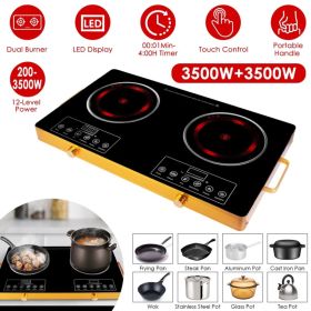 Portable Electric Double Burner 7000W, 110V Countertop Hot Plates with Smooth Heat-Resistant Glass Surface (Easy to Clean), 4 Preset Cooking Mode (Option: Black)