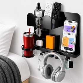 Metal Bedside Wall Shelf, No Drill Floating Bedside Shelf Wall Organizer (Option: Black)