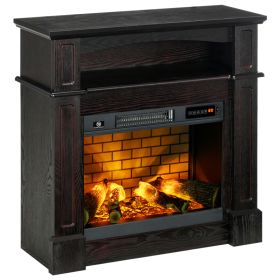 32" Electric Fireplace with Mantel, Freestanding Heater with LED Log Flame, Shelf and Remote Control, 1400W, Brown (Option: Brown-900x650x450 mm)