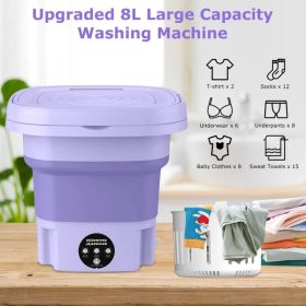 8L Foldable Mini Washing Machine,Portable Compact Washer with 3 Adjustable Modes,Semi-Dehydration,Detachable Drain Basket for Socks,Underwear,Bab (Option: Purple)