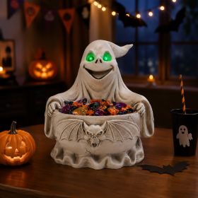 Halloween Ghost Storage Bowl Figurine, Spooky Candy Dish with LED Light for Halloween Party (Option: White)