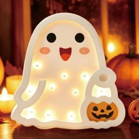 Halloween Wooden Ghost Table Sign, Light-Up Tabletop Decor For Home, Office And Halloween Parties (Option: White)