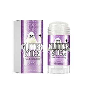 White Glitter Stick For Face Hair Body, Halloween Shimmer Makeup Gel, Long Lasting Non-Flaking Body Glitter, Portable Solid Sparkle Stick For Par (Option: 1box)