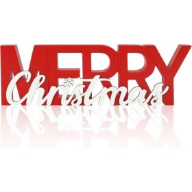 Wooden Merry Christmas Sign, Winter Decorations For Home, Office, Shelf, Mantel, Indoor, Wood Snowflake Decor, Red White Table Top Party Decorati (Option: Red)