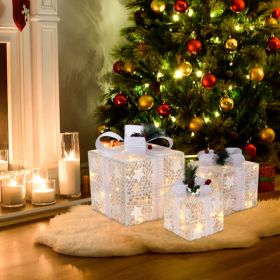 3pcs Square ABS Plastic Rack Garden Festive Decoration LED60 Light Warm White Light Cotton Thread Powder Gift Box (Option: 12670013)